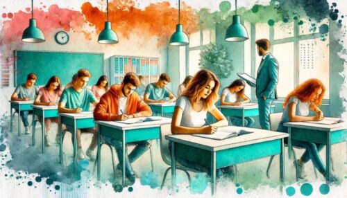 Drawing of students in a classroom