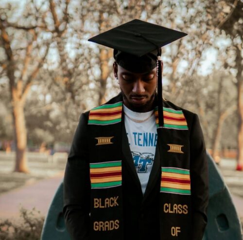 Graduate in cap and gown