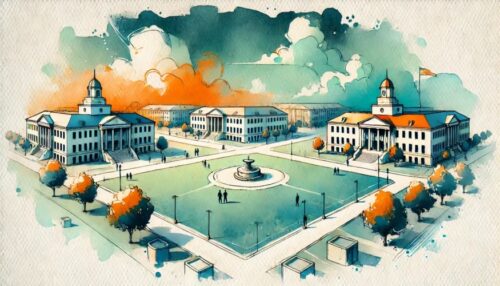 Drawing of college campus